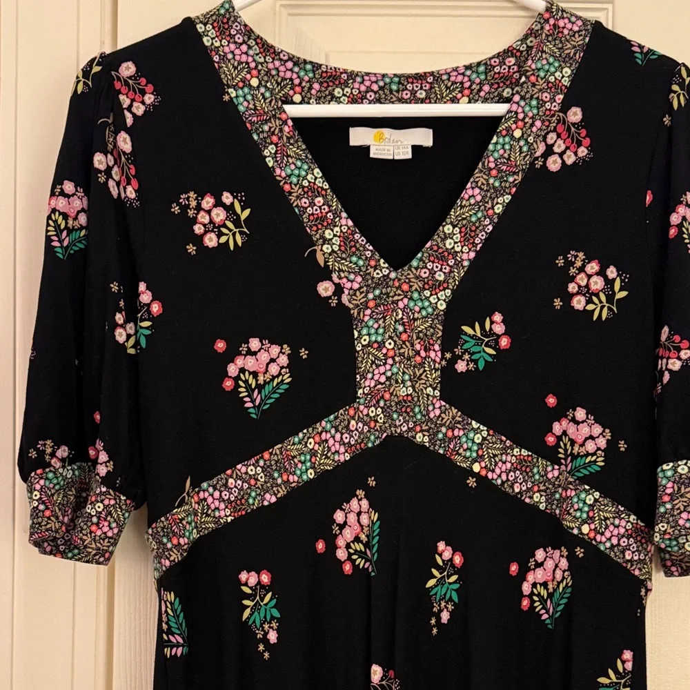Boden Black Maxi Dress with Pink and Green Floral Print - Picture 3 of 4